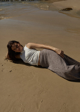 Base Seersucker Maxi Skirt - Coffee Check