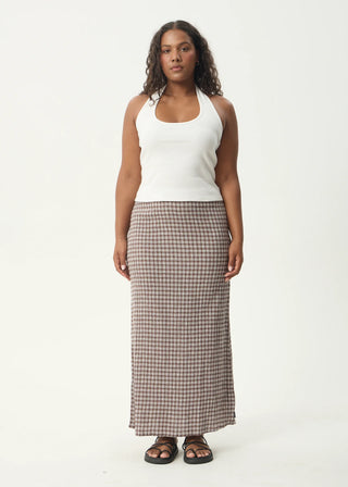 Base Seersucker Maxi Skirt - Coffee Check