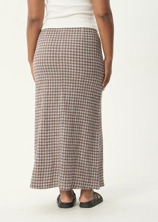 Base Seersucker Maxi Skirt - Coffee Check