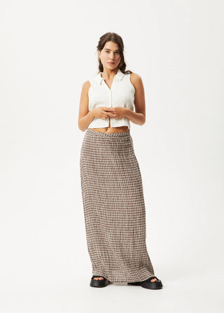 Base Seersucker Maxi Skirt - Coffee Check