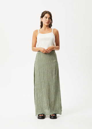 Base Seersucker Maxi Skirt - Deep Green Check