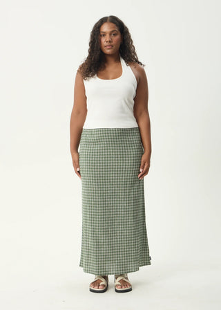 Base Seersucker Maxi Skirt - Deep Green Check