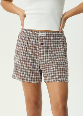 Base Seersucker Boxer Short - Coffee Check