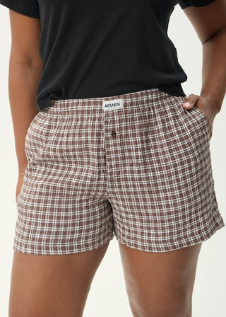 Base Seersucker Boxer Short - Coffee Check