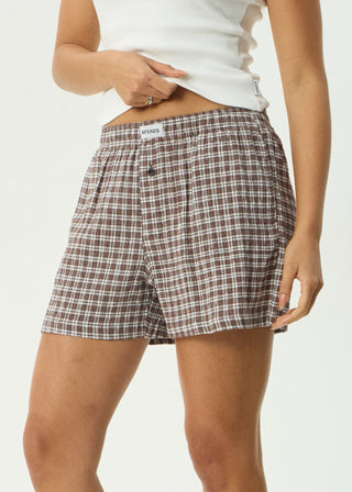 Base Seersucker Boxer Short - Coffee Check