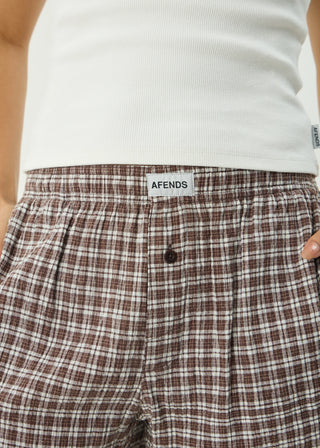 Base Seersucker Boxer Short - Coffee Check