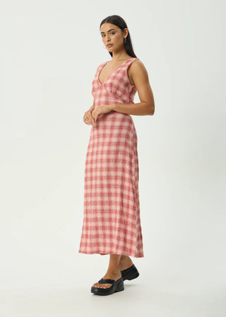 Position Seersucker Maxi Dress - Red Check