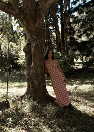 Position Seersucker Maxi Dress - Red Check