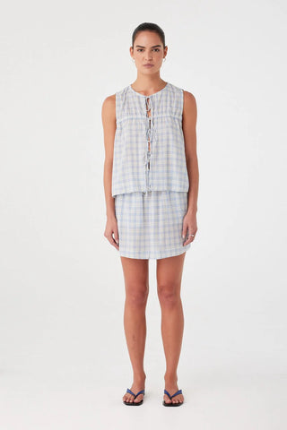 Camille Tie Top - Powder Blue Check