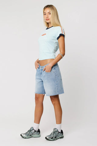 Off Duty Ringer Tee - Sky Blue
