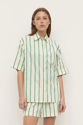 Anges Stripe Short Sleeve Shirt - Butter/Bright Green