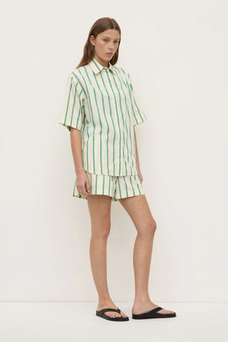 Anges Stripe Short Sleeve Shirt - Butter/Bright Green