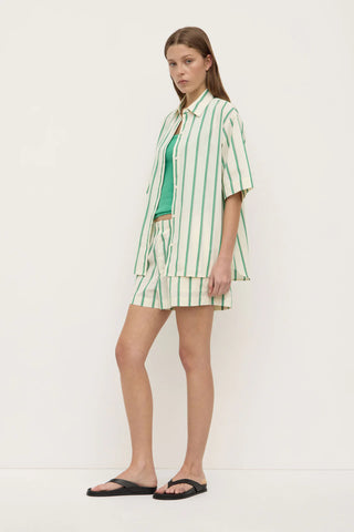 Anges Stripe Short Sleeve Shirt - Butter/Bright Green