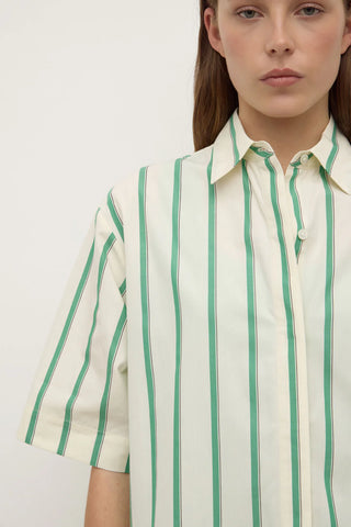 Anges Stripe Short Sleeve Shirt - Butter/Bright Green