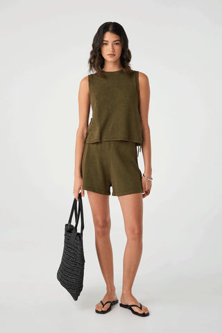 Poppy Cotton Linen Tank - Olive