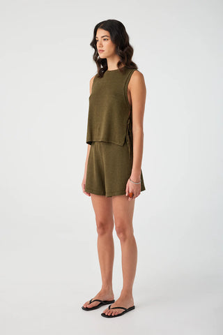 Poppy Cotton Linen Tank - Olive