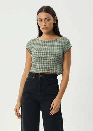 Darcy Base Hemp Seersucker Top - Deep Green check
