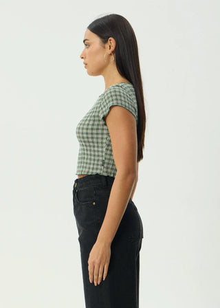 Darcy Base Hemp Seersucker Top - Deep Green check