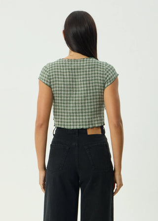 Darcy Base Hemp Seersucker Top - Deep Green check