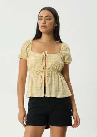 Sunday Hemp Seersucker Top - Lemon Check