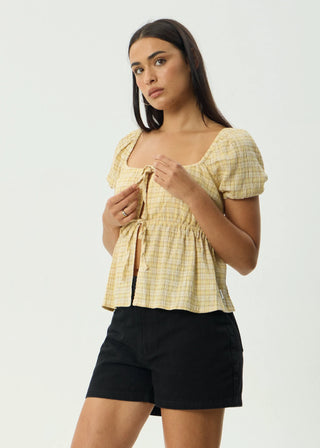 Sunday Hemp Seersucker Top - Lemon Check