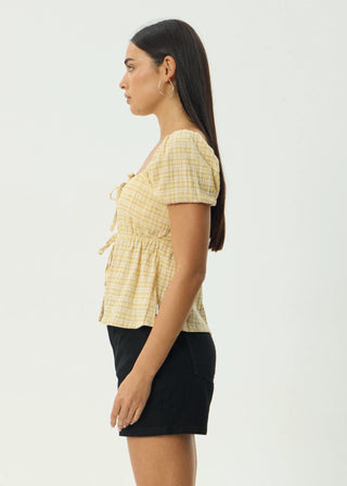 Sunday Hemp Seersucker Top - Lemon Check