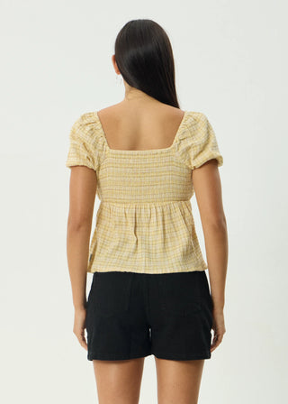 Sunday Hemp Seersucker Top - Lemon Check