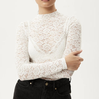 Poet Recycled Lace Long Sleeve Top - White