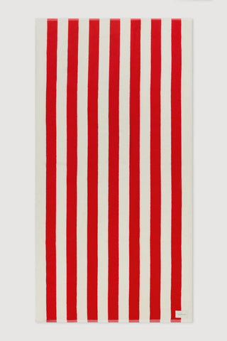 Signature Stripe Beach Towel - Chilli/Cream