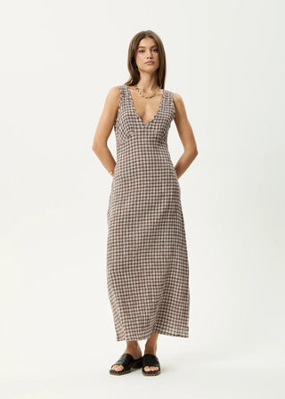 Base Seersucker Maxi Dress - Coffee Check