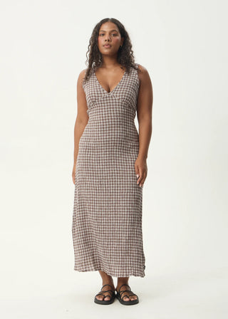 Base Seersucker Maxi Dress - Coffee Check