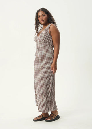Base Seersucker Maxi Dress - Coffee Check