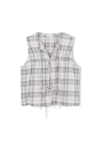 Camille Tie Top - Black & Cream Check