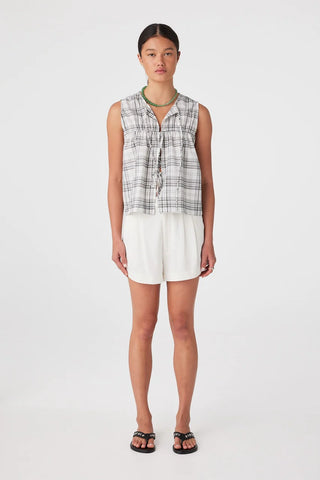 Camille Tie Top - Black & Cream Check