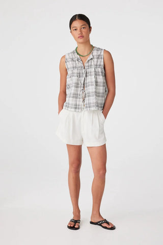 Camille Tie Top - Black & Cream Check