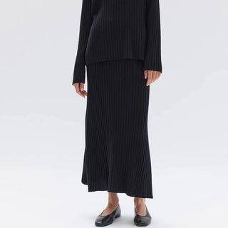 Wool Cashmere Rib Skirt - Black