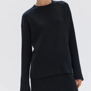 Wool Cashmere Long Sleeve Top - Black