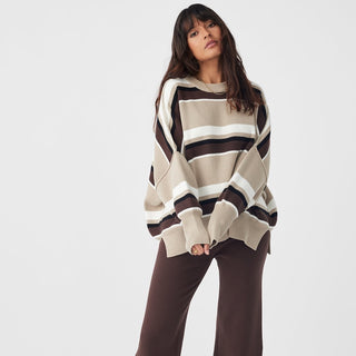 Harper Stripe Sweater - Taupe/Choc/Cream and Black