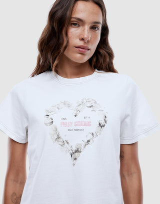 Rose Heart Relaxed Baby Tee - Vintage White