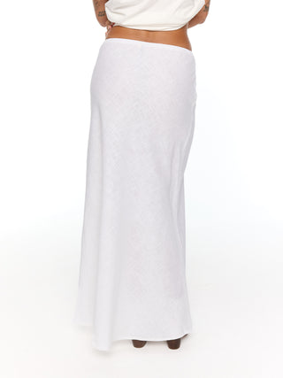 Bias Cut Linen Maxi Skirt - White