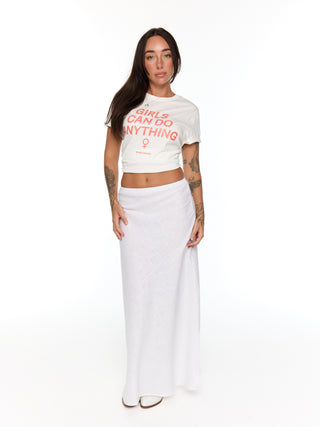 Bias Cut Linen Maxi Skirt - White