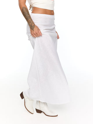 Bias Cut Linen Maxi Skirt - White