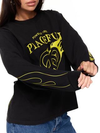 Power To The Peaceful Long Sleeve Tee - Vintage Black