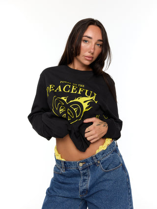 Power To The Peaceful Long Sleeve Tee - Vintage Black