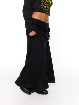 Bias Cut Linen Maxi Skirt - Black