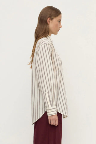 Amaro Italian Stripe Long Sleeve Shirt - Merlot/White