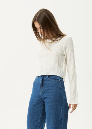The Focus Seersucker Long Sleeve Top - Off White