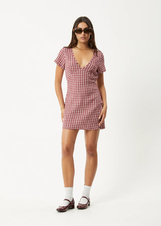 The Base Seersucker Mini Dress - Burgundy Check