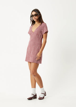 The Base Seersucker Mini Dress - Burgundy Check
