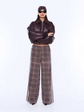 Myla Wide Leg Pant - Burgundy Check